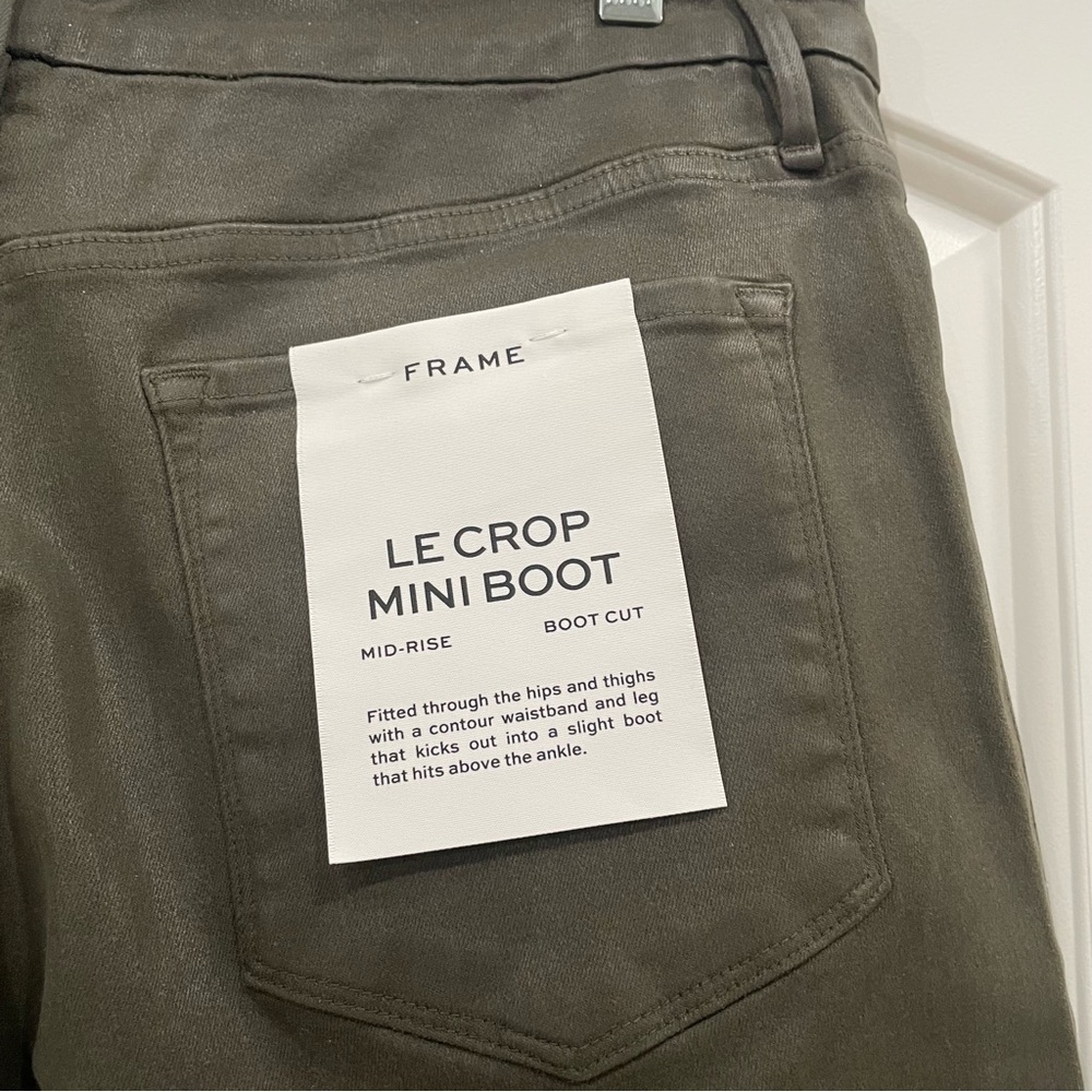 NWT Anthropologie Frame Green Le Crop Mini Boot Mid Rise Coated Denim Jeans 34 - Picture 9 of 13